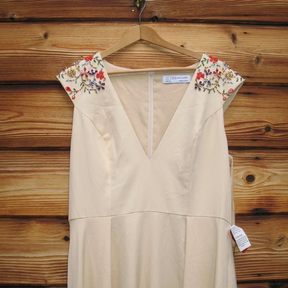 Mac Duggal 26540 Ieena Beaded Cap Sleeve V Neck A Line Gown Dress Cream Size 4 - Picture 8 of 16